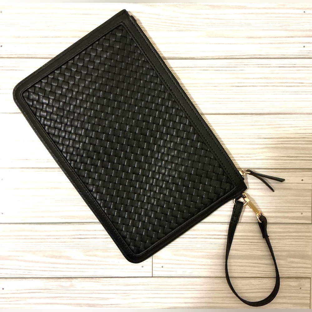 Large Black Woven Faux Leather Clutch - Picture 2 of 6